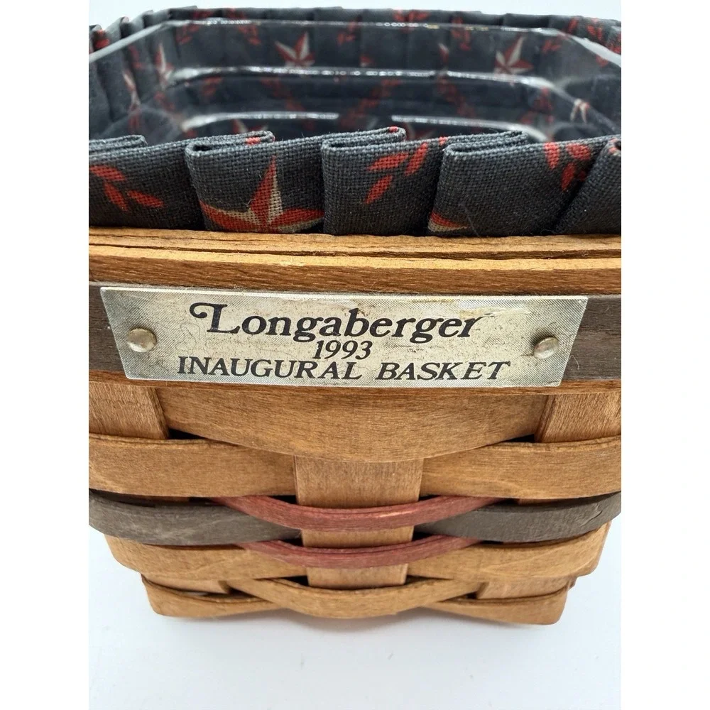 Longaberger 1993 Inaugural Basket w Liner & Protector Signed 5x5x8